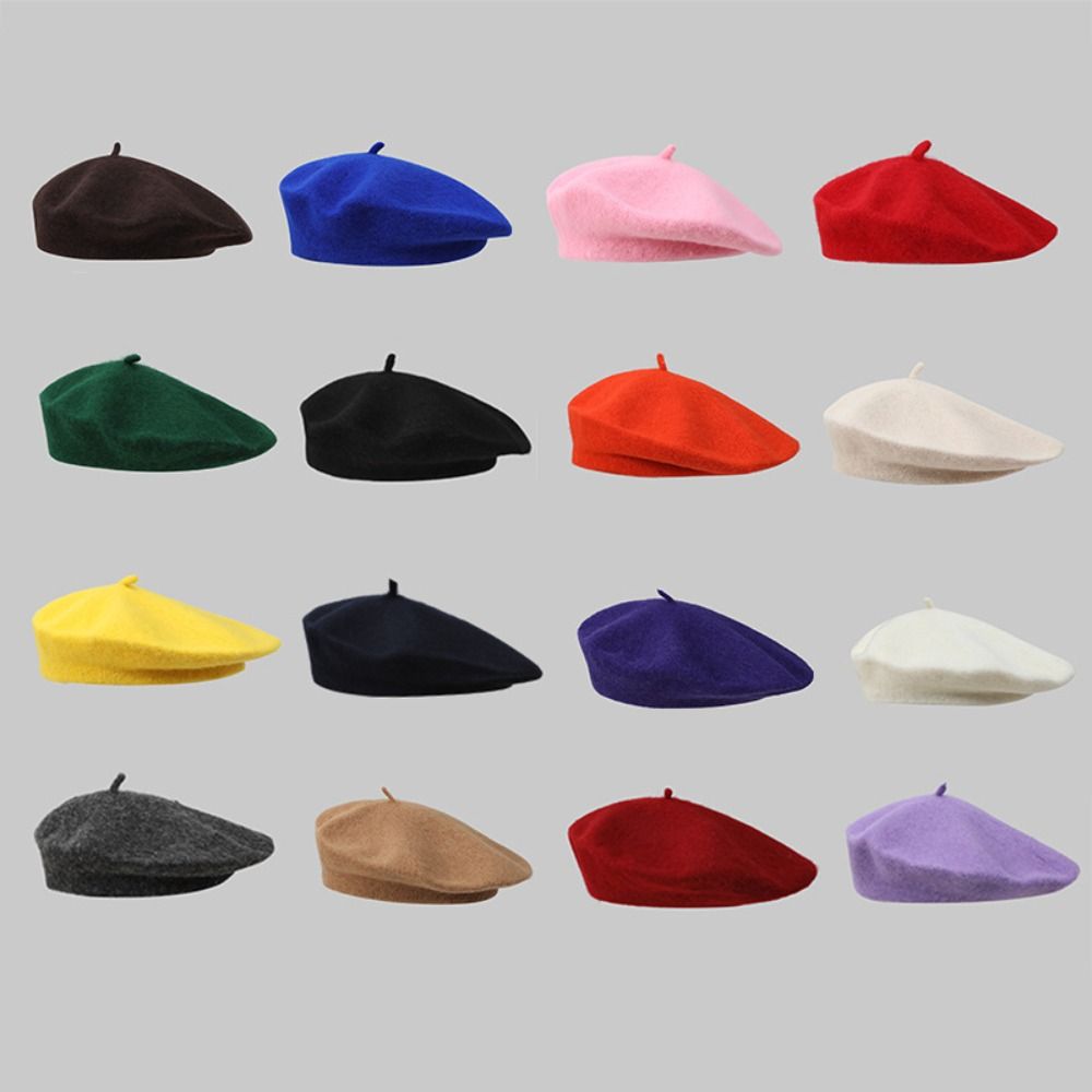 Beret French Wool - หมวกเบเร่ต์ขนสัตว์สำหรับฤดูใบไม้ร่วงและฤดูหนาว สไตล์เรโทร สีพื้น เรียบหรู แมทช์ได้กับทุกชุด สไตล์ศิลปินฝรั่งเศส