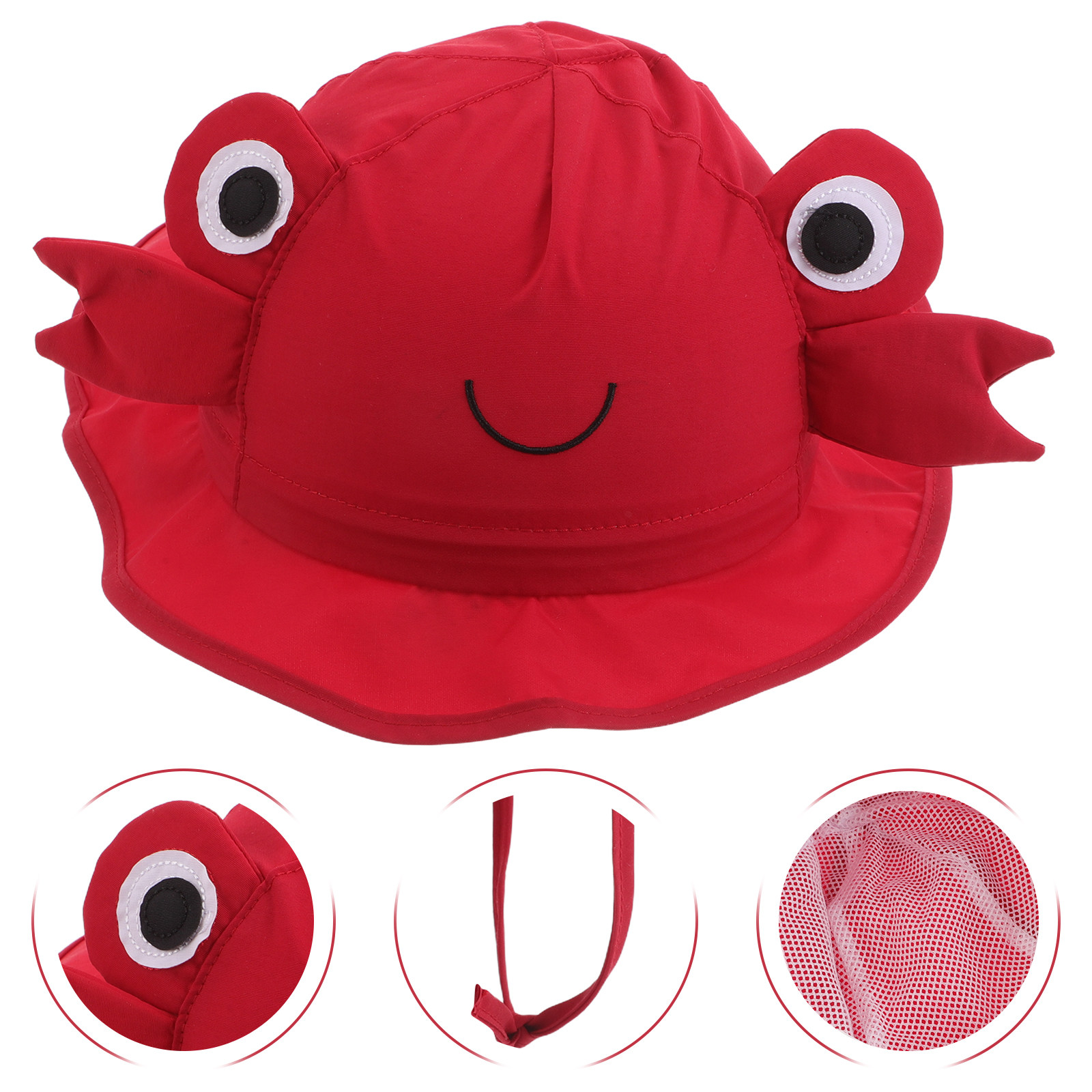 Sun Hat Wide Brim - หมวกกันแดดปีกกว้างสำหรับเด็ก มีผ้าคลุมคอ ป้องกันรังสียูวี ลายการ์ตูนปู แห้งเร็ว หมวกบักเก็ต