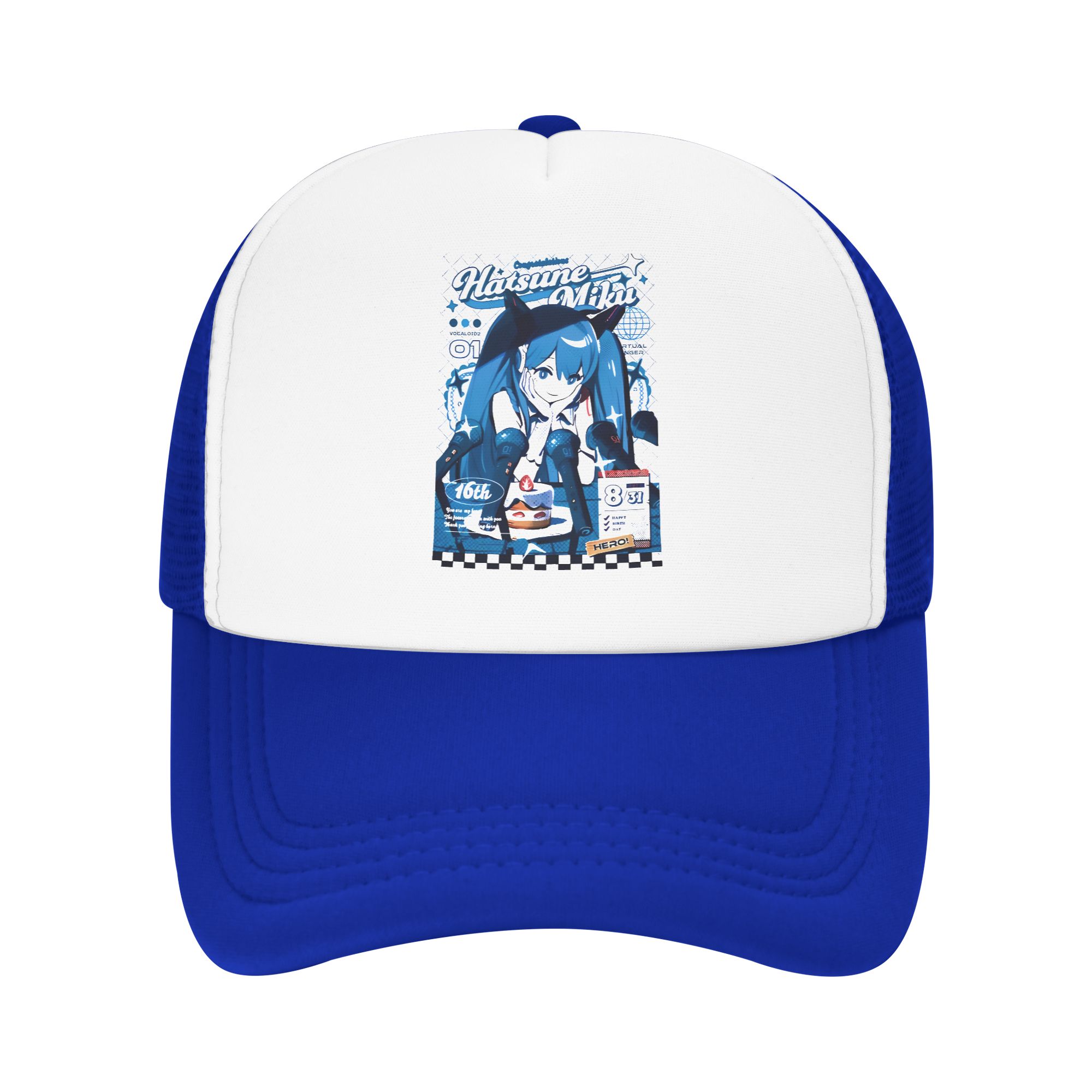 Trucker Cap Mesh - หมวกฮัตสึเนะ มิคุ หมวกแก๊ปโฟมสำหรับผู้ชายและผู้หญิง หมวกตาข่ายระบายอากาศสำหรับฤดูร้อน หมวกกอล์ฟ หมวกกันแดดที่แข็งแรง