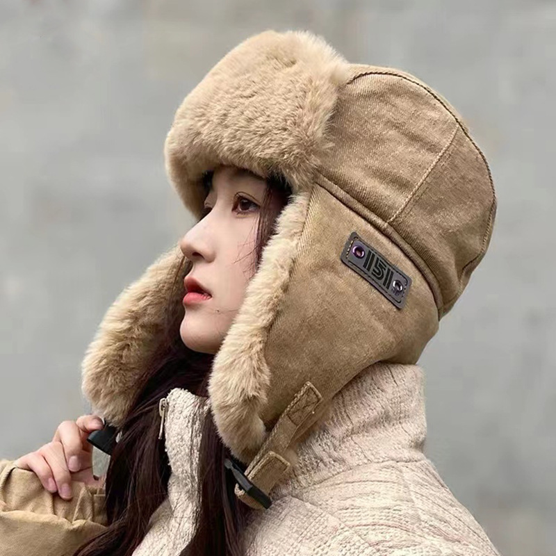 Winter Trapper Hat - หมวกผ้าฝ้ายสำหรับผู้ชายและผู้หญิงในฤดูหนาว หมวกบอมเบอร์ หมวกขนหนาอุ่น แฟชั่นสำหรับชายหญิง หมวกฤดูหนาวสีดำสีเทา หมวกปิดหูสำหรับเล่นสกี