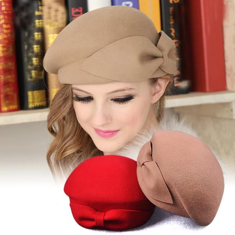 Beret French Wool - หมวกเบเร่ต์ขนสัตว์วินเทจ อุ่นสบายสำหรับฤดูหนาว หมวกสไตล์แอร์โฮสเตส หมวกบีนนี่สไตล์ฝรั่งเศส สำหรับสาวหวาน ของขวัญสุดน่ารัก