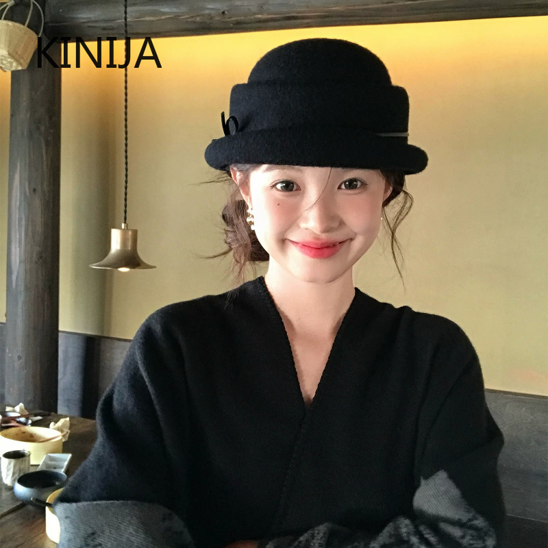 Beret French Wool - หมวกทรงเบเรต์ผ้าขนสัตว์สไตล์เฮปเบิร์น สำหรับผู้หญิง ใส่ในฤดูหนาว สไตล์ฝรั่งเศส หมวกหรูหรา หมวกทรงชาวประมงสุดทันสมัย