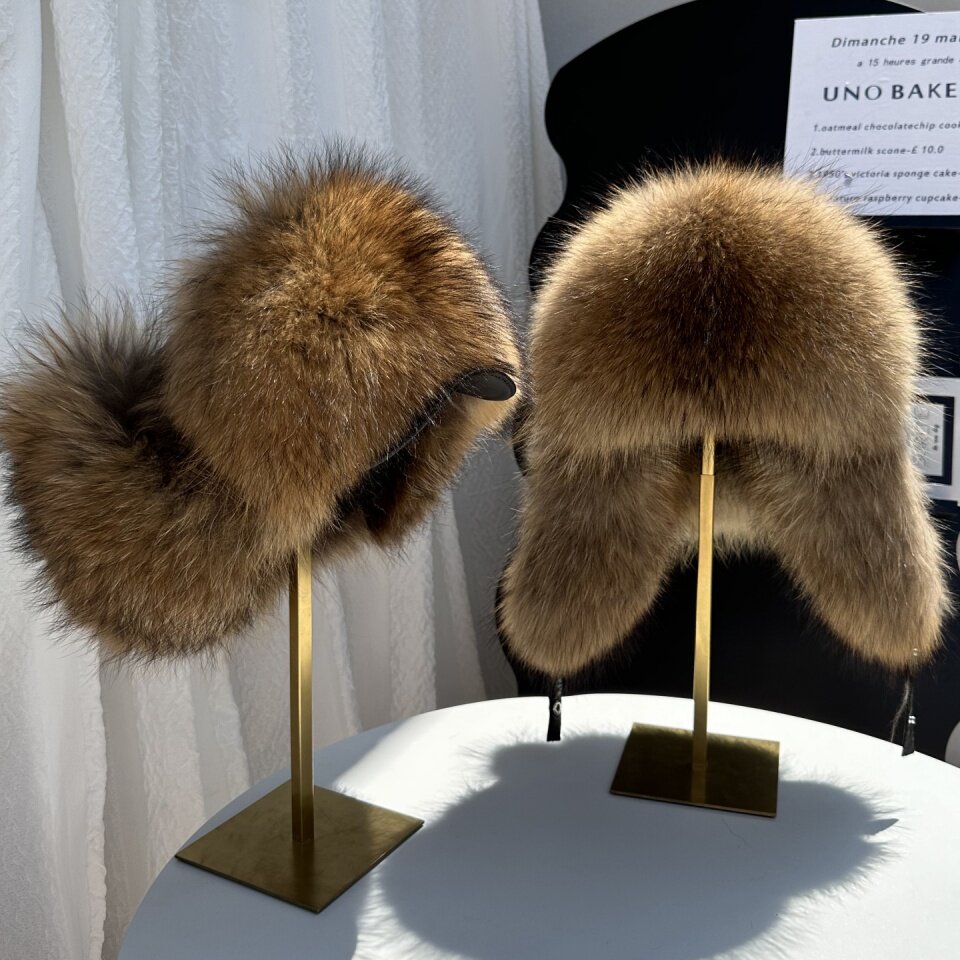 Trapper Hat Ear Flap - หมวกขนจิ้งจอกแท้ หมวกนักล่า หมวกนักบินหนังแท้ สำหรับชายหญิง หมวกอุชันกาสไตล์รัสเซีย หมวกบอมเบอร์กันหนาว